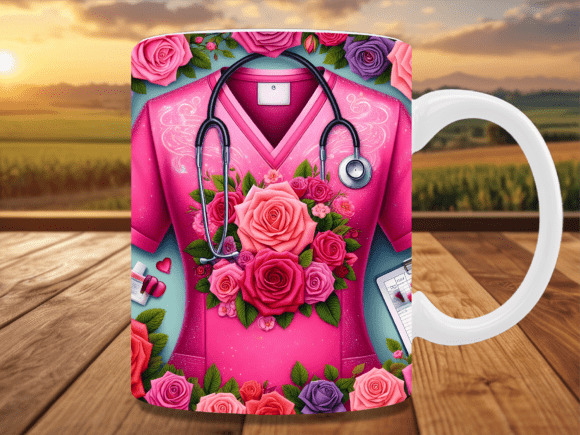 Download Pink Rose Scrub Floral Nurse Mug Wrap - Floral Collection