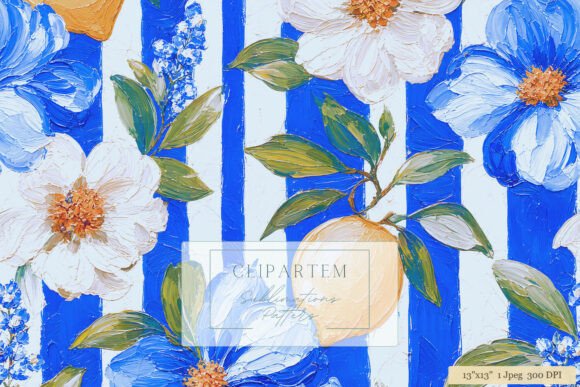 Download Blue Stripe Floral Citrus Pattern Design - Floral Collection