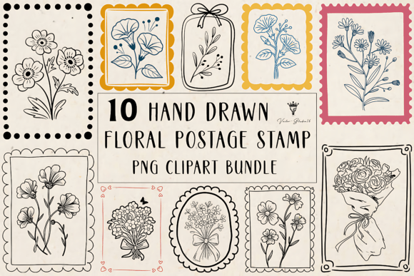 Download Hand Drawn Floral Stamp PNG Clipart Set - Floral Collection