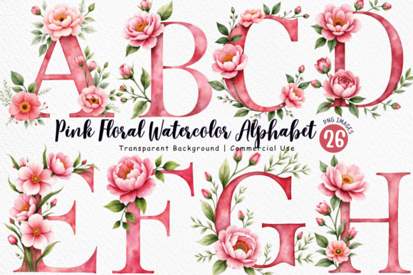 Download Pink Floral Watercolor Alphabet PNG - Floral Collection