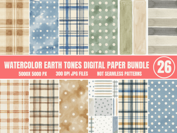 Download Watercolor Earth Tones Digital Paper Bun - Digital Collection