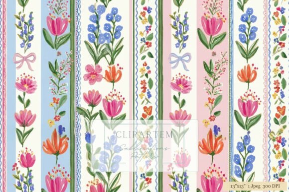 Download Floral Stripe Watercolor Pattern Design - Floral Collection