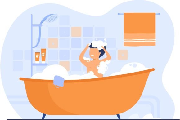 Download Man Having Shower or Bath, Sitting in Ba - Shower Collection