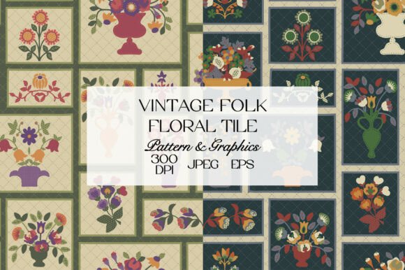 Download Vintage Folk Floral Tile Pattern Bundle - Floral Collection